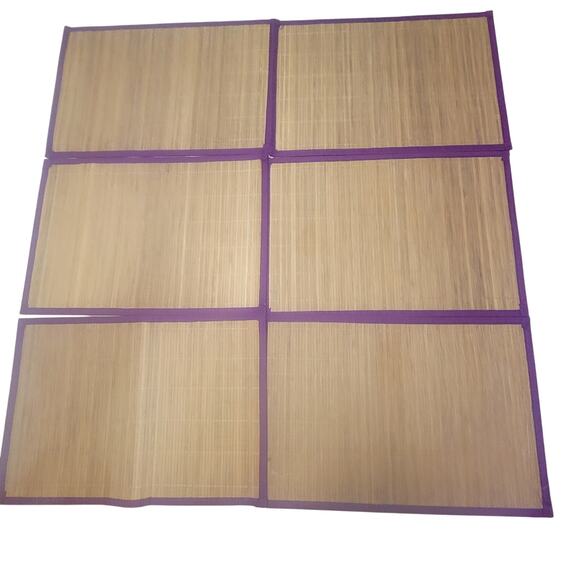 MCM Vintage Bamboo Placemats Purple Edge Eco Friendly Asian Kitchen Set of Six - Picture 1 of 7